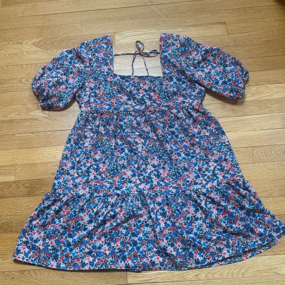 BCBG Paris Floral Tie-Back Lined Babydoll Mini Dress Large